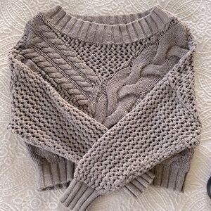 EXPRESS Dark Gray Cable Knit Off-the-Shoulder Sweater